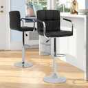Modern Square Bar Stool with Armrest Height Adjustable Hydraulic Counter Bar Stools 360 Degree Swivel PU Leather Bar Chairs L Shape Thicken Cushion Back Home Kitchen Island Barstools Set of 2, Black