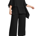 Hanna Nikole Plus Size Mother of Bride Pant Suits 2 Piece Chiffon Sets Ruffle Layers Wedding Guest Outfit, 22W