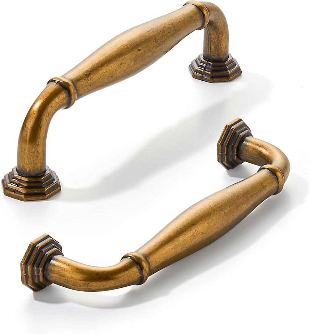 khtumeware 10 Pack 3 Inch(76mm) Antique Brass Cabinet Pulls Vintage Cabinet Handles Heavy Duty Solid Cabinet Hardware for Cupboard Drawer Pulls Dresser Handle