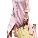 utcoco Womens 2025 Shirt Dress Casual Lapel 3/4 Sleeve Button Down Split Belted Vacation Maxi Dress size XS