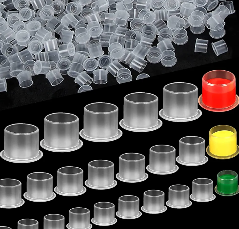 1000Pcs Ink Caps Medium - Tattoo Ink Cups White Plastic Disposable Pigment Cups With Base Microblading Makeup Tattoo Caps 14mm Medium for Tattoo Ink Pack Of Two