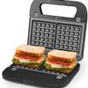 3 in 1 Electric Sandwich Maker, Panini Press Grill and Waffle Iron Set, Grill and Sandwich Press with Removable Non-Stick Plates, Indicator Lights & Cool Touch Handle, 750W, Black (Large)