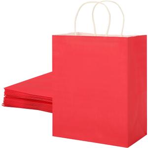 SUNCOLOR 25 Pack Red Gift Bags with Handles  8x4.5x10 Medium Bags for Shopping, Retail, DIY, Wedding, Party Favors & Valentine's Day