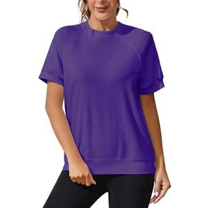 T Shirts for Women Summer Women's Tops Short Sleeve Sweatshirts Casual Basic Tee, (Purple,L)