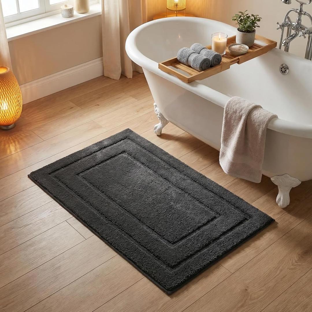 GRANNY SAYS Bathroom Rugs Non Slip, 20" x 32", Bath Rugs for Bathroom Washable, Bath Mats for Floor, Microfiber Bath Mat for Tub, Shower Mat for Floor, Absorbent Shower Rugs Charcoal Gray