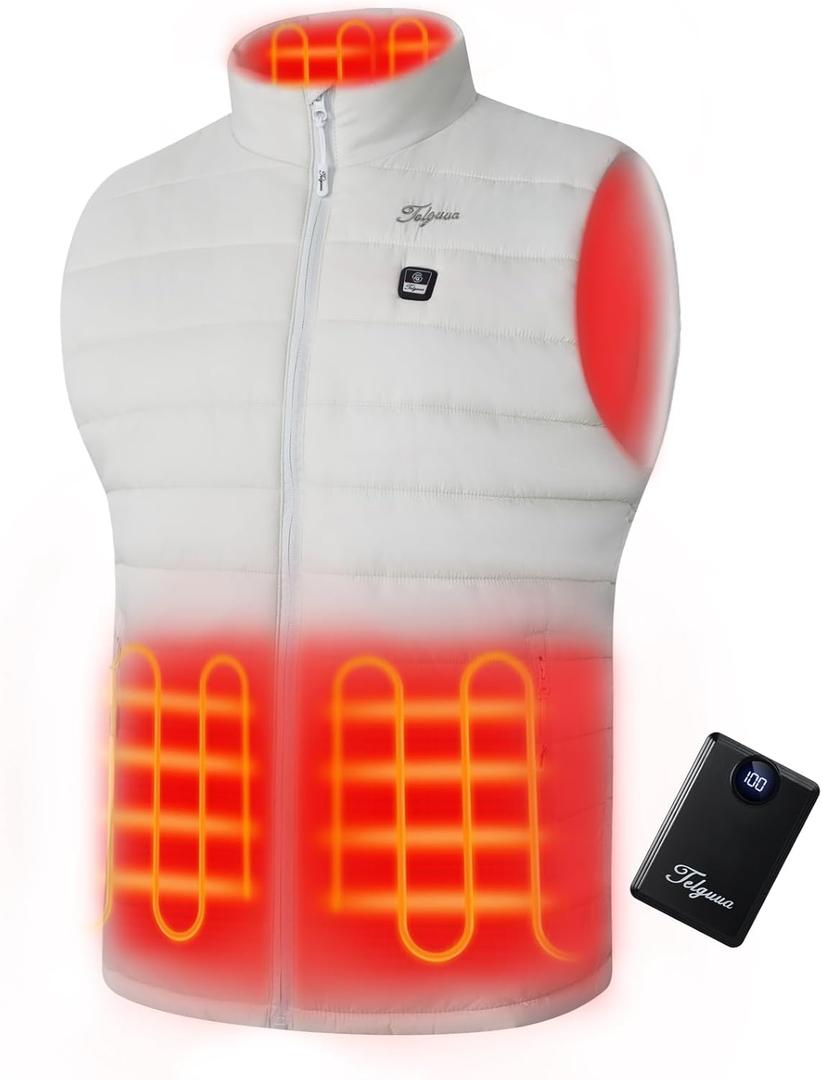 Telguua Heated Vest for Men with Battery Pack Included Warm Men's Heated Vests Electric Heating Vest Rechargeable (Large, White)