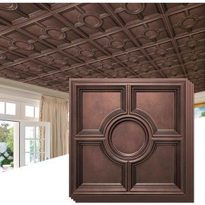 STICKGOO PVC Ceiling Tiles, Antique Copper Decorative Drop Ceiling Tiles 24 x 24in, 12-Pack Panels Cover 48 Sq. Ft
