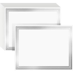 50 Sheets Silver Foil Certificate Paper for Printing - Customizable Blank Cardstock with Border for Graduation Diploma, Achievement Awards, Recognition Documents (8.5 x 11 in, White)