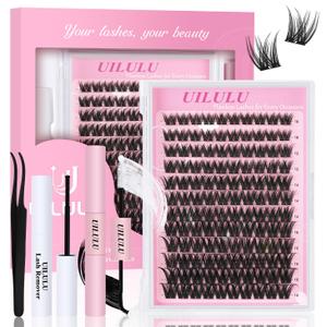 Wispy Lash Clusters Kit 10-18mm Mix D Curl Eye Lashes Wispy Lash Cluster False Eyelash Clusters DIY Lash Extension Kit with Lash Bond & Seal, Lash Glue Remover, Lash Tweezers(U13 Lash Kits)