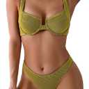 SweatyRocks Women's 2 Piece Bikini Set Striped Print Spaghetti Strap Push Up Swimsuit (Yellow, S)