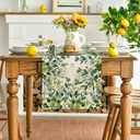 Artoid Mode Green Flowers Floral Eucalyptus Summer Table Runner, Seasonal Spring Kitchen Dining Table Decoration for Home Party Decor 13x90 Inch