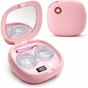 Vastsoon Ultrasonic Contact Lens Cleaner Machine  Portable, Rechargeable Cleaning Kit with 4 Contact Lens Solution Cases, Applicator & Removal Tools  for Travel & Home Use (Pink)