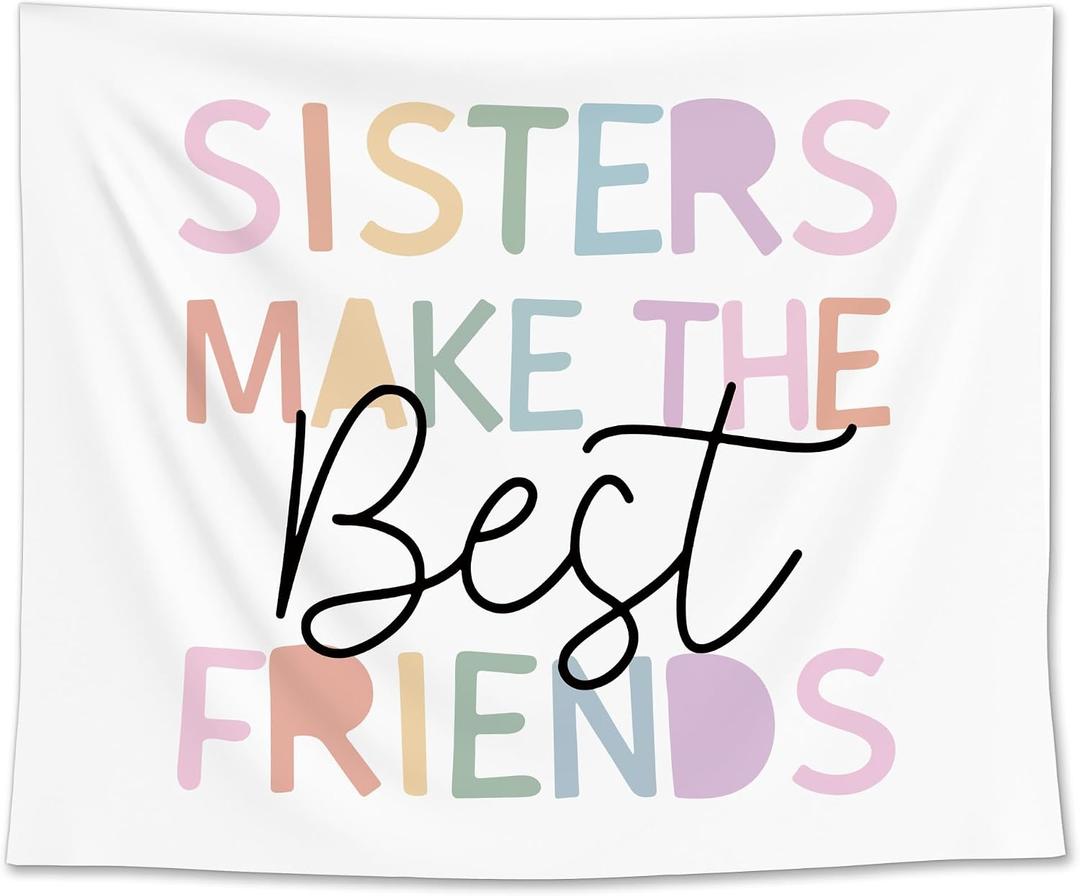 EGBTL Boho Girl Nursery Tapestry, Kids Wall Tapestry for Bedroom, Pastel Sisters Make the Best Friends Tapestries Wall Hanging Decor for Toddler Girl Nursery Room Dorm Playroom, 50x60 Inches