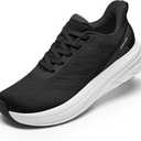 Womens Easy On Walking Shoes Lace Up Comfortable Tennis Shoes with Anatomic Toe Box for Women Breathable Running Sneakers (7, Black/White)