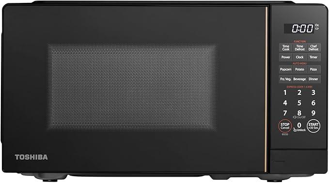 TOSHIBA Countertop Microwave Oven, 0.7 Cu.Ft, 700W, Black
with ChefDefrost, 11 Power Levels, Sound On/Off, Eco Mode, 6 Auto Menus, Child Lock, Compact Design, for Apartment & Dorm
