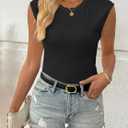 SOFIA'S CHOICE Women's Ribbed Tank Tops Lettuce Trim Cap Sleeve Top Summer Casual Fitted Basic Tee Shirts Black Small (Black, S)