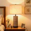 23.3" Boho Table Lamps for Living Room, Bedside Lamp for Nightstands, Rattan Lamp Wicker Lamp for Bedroom, Farmhouse Rustic Woven Table Lamp for Kitchen Room Decor, End Table, Retro(No Bulb)