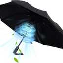WOOLALANewly UV Portable Cooling UPF 50+ Foldable Umbrellas with Fan for Sun & Rain, USB Rechargeable for Games, Playgrond, Heatstroke, Hot Days (black)