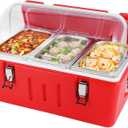 Insulated Food Pan Carrier Cold/Hot Food Buffet Server 27Qt Storage Box With Roll Top Lid & Buckles Warmer Box For Catering Restaurant Buffet