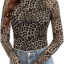 Lace Long Sleeve Floral Mesh Top Mockneck Going Out Tops for Women Trendy Undershirt Fashion Outfits (XL)