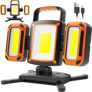 Tresda 3-in-1 Modular Rechargeable Work Light, 50W 5000LM Portable LED Work Lights with Detachable Dual Side Lights, 9 Modes, 360 Rotation, Magnetic Base & Hooks for Workshop Jobsite Repair Camping