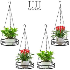 4-Pack Metal Hanging Planters for Outdoor Plants - Heavy Duty Hanging Baskets for Plants Outdoor with Chains and Long Hooks  Aesthetic Hanging Plant Holder for an Instant Indoor Gardening Decor