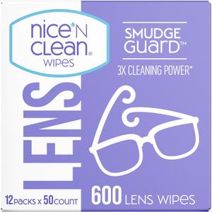 Nice 'N CLEAN SmudgeGuard Lens Wipes (600 Total Wipes) | IndividuallyWrapped, PreMoistened, AmmoniaFree Lenses Wipes | Lens Cleaning Wipes for Eyeglasses, Camera Lens, Goggles, Sunglasses
