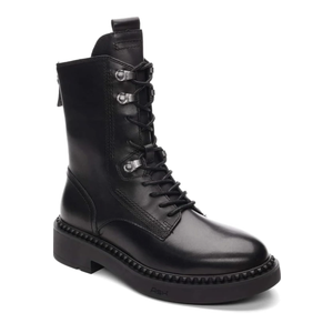 ASH Women's Marlow Black Leather Motorcycle Boots, Round Toe, Speed Lacing, Inside Zipper, Studded Trim Ankle size 7