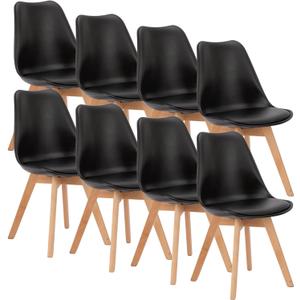 OLIXIS Dining Chairs Set of 4 Kitchen Mid Century Modern Chairs with Wood Legs and PU Leather Cushion for Living Room Bedroom Outdoor Lounge, Black