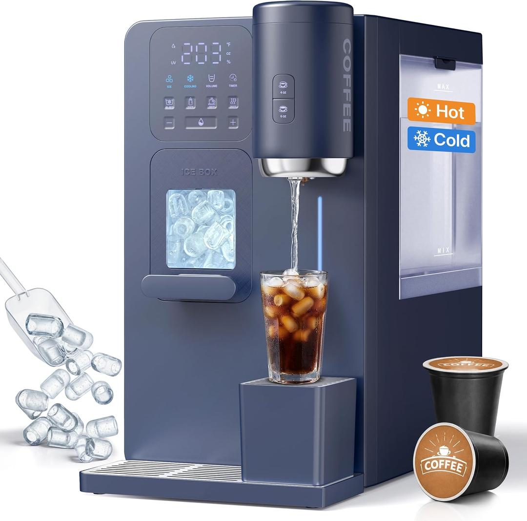 3-in-1 Water Dispenser with Ice Maker with Compact Coffee Brewer
3 Temp Water, 5-15oz Water Volume, Bullet Ice In 8-12 Mins, K-Cup®&Ground, 12H Timer, Countdown Timer, For Home Office