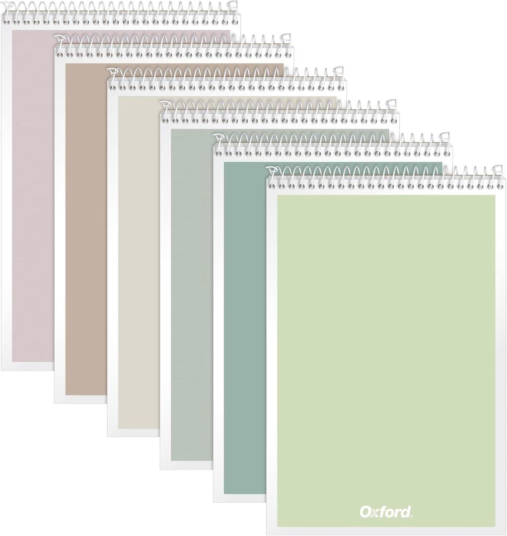 Oxford Steno Spiral Notebooks, Top Bound Steno Pads, 6x9 Inches, Gregg Ruled for Lists, White Paper, Asst. Neutral Covers, 80 Sheets, 6 Pack (1007113)