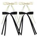 Women Girls Hair Clips, 4 PCS Tassel Ribbon Bowknot Hair Clips with Long Tail, Big Ribbon Bows Satin Hair Clip for Hair Design (Black+Beige)