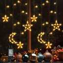 Christmas Lights, 11.48FT Curtain String Lights with 8 Light Modes, Star Moon Indoor Outdoor Fairytale String Lights for Bedroom, Window, Wall, Home, Ramadan, Christmas Decoration - Warm White