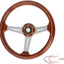 RASTP 345mm 13.5" Wood Grain Steering Wheel, Classic Nostalgia Style Racing/Golf Cart Steering Wheel with Horn Button