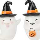 Halloween Decorations Ghost Statues Collectible-Figurines - Halloween Decor Indoor Cute Boo Ghost Sculpture Resin White Ghost With Black Hat Party Supplies Set of 2, 2.5*2*3.5 inch Newman House Studio