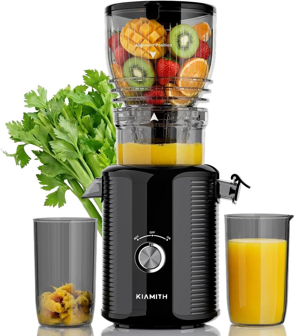 300W Cold Press Juicer with 5.8" Extra-Large Feed Chute, Slow Masticating Juicer Machines for Fruits and Vegetables, High Juice Yield, Easy to Clean, Family Use, BPA Free (Black & Grey)
