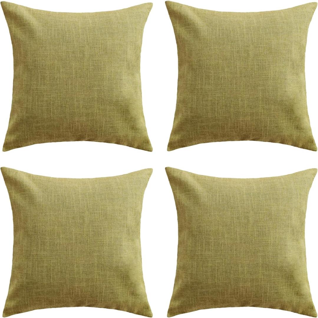 Set of 4 Light Green Throw Pillow Covers Neutral Textured Linen Decorative Pillowcases 18x18 Inch, Farmhouse Rustic Outdoor Pillow Cover Square Accent Cushion Cases for Sofa Couch Home