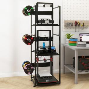 PUNCIA 3D Printer Stand with Filaments Storage 3 Tier 3D Printer Rack with Filament Organizer Heavy Duty 3D Printer Workbench for 3D Printing Workshop Studio Office (Black)