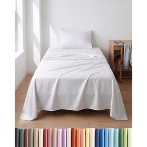 Lightweight 3 Piece Bed Sheet Set Twin Size - Cooling Sheets for Hot Sleepers - Soft Breathable Bedding Set w/ 8-16 Inch Deep Pockets - 1 Flat & 1 Fitted and 1 Pillowcase - Wrinkle Resistant - White