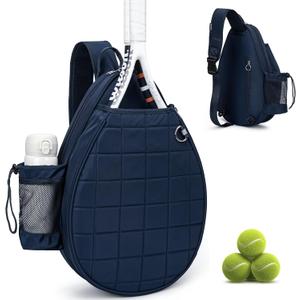 Tennis Bag, Quilted Tennis Backpack Holds 2 Rackets, Waterproof Crossbody Sling Pickleball Bags for Women, Men and Youth