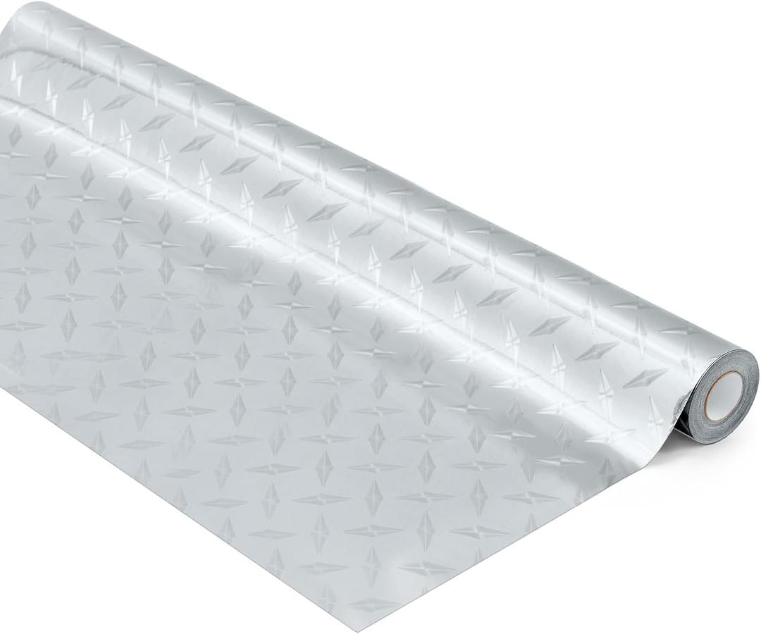 Faccito Diamond Plate Contact Paper, Silver Metallic Peel & Stick Vinyl Roll, Durable Scratch & Water Resistant DIY Wrap for Cabinets, Tool Boxes, Walls, Garage & Rv(24 Inch X 30 ft)