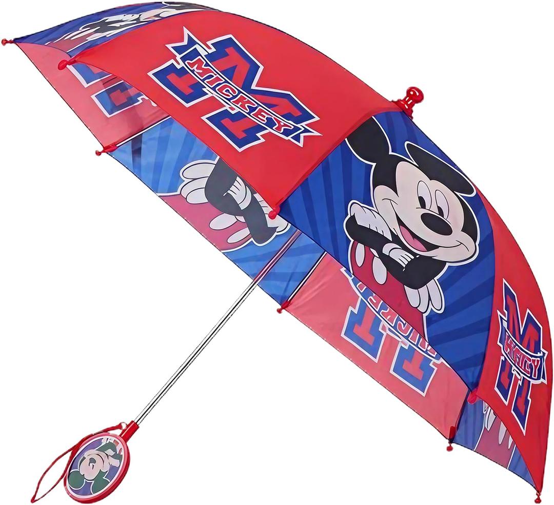 Disney Kids Umbrella, Lightning or Mickey Mouse Toddler and Little Boy Rain Wear for Ages 3-6 (Red/Blue)