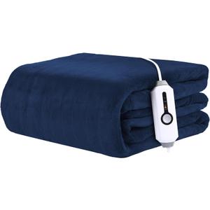 Electric Heated Blanket 72"x84" Full Size Coral Fleece - 4 Heat Settings & 10H Auto Shut Off for Safe Overnight Use, Fast Heating, Machine Washable for Bed, Couch, Office - Dark Dlue