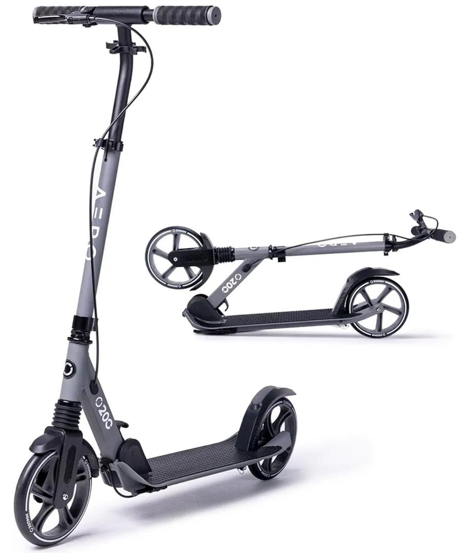 Aero Big Wheels Kick Scooter for Kids 6+, Teens & Adults | Light Up Wheels, Hand Brake, Rubber Deck Mat & Shock Absorption | Foldable & Height Adjustable