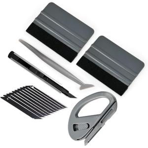 Gomake Vehicle Vinyl Wrap Window Tint Film Tool Kit Include 4 Inch Felt Squeegee, Retractable 9mm Utility Knife and Blades, Zippy Vinyl Cutter and Mini Go Corner Squeegee for Car Wrapping
