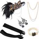 1920s Gatsby Accessories Set for Women - Black 20s Set for Woman (Lm1010h)