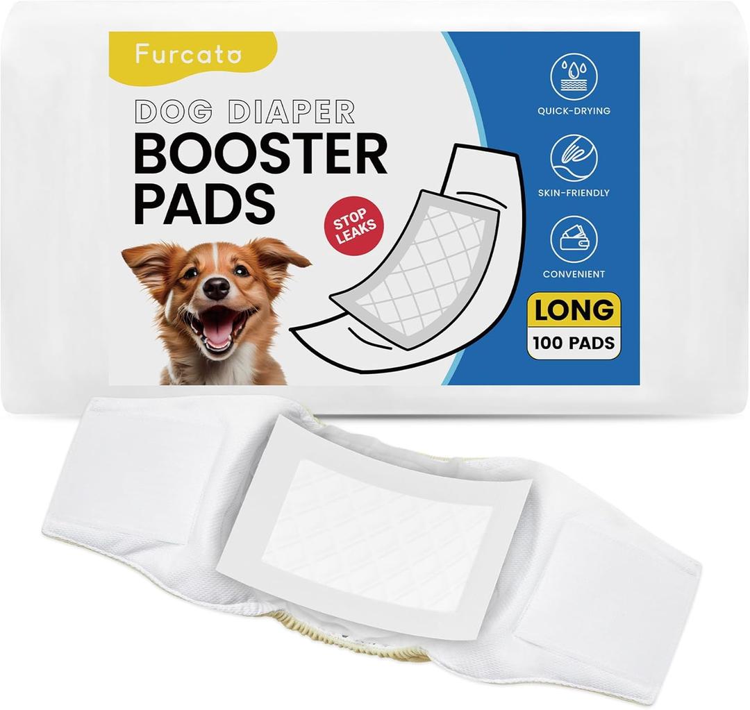 Disposable Dog Diaper Liners Booster Pads for Male & Female Dogs - 100ct | Diaper Inserts fit Most Washable Dog Wraps and Belly Bands, Long