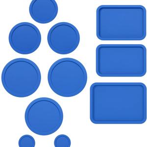 Replacement Lids for Pyrex Glass Food Storage Containers Rectangular (1) 1-Cup (2) 2-Cup (2) 4-Cup (1) 7-Cup (2) 3-Cup (1) 6-Cup Round Rectangle (Blue)