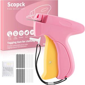 Stitch Gun for Clothes - Handheld Stitch Gun Quick Clothing Fixer - Tagging Gun - Includes 6 Needle, 1000 Black Fasteners & 1000 White Fasteners (Pink/Orange)