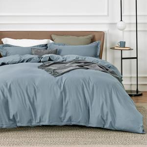 Bedsure Duvet Cover King Size - Soft Double Brushed Bedding Set for Kids & Adults, Zipper Closure, 3 Pieces, Includes 1 Duvet Cover (104"x90") & 2 Pillow Shams, NO Comforter, Mineral Blue